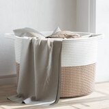vidaXL Košara za perilo rjava in bela Ø55x36 cm bombaž | Shoptok.si