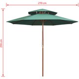  Dvoslojni suncobran 270 x 270 cm s drvenim stupom zeleni | shoptok.hr