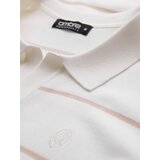Ombre Men's horizontal striped polo longsleeve with viscose - white and beige | Eponuda.ba
