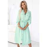 numoco basic 531-4 Midi Shirt Dress with Gold Buttons and Tie - Light Mint | Shoptok.si