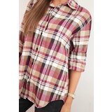 Kesi Włoski Women's cotton checkered shirt with a longer back beige | shoptok.hr