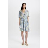 Defacto Wrap Neck Patterned Moroccan Half Sleeve Mini Dress Cene