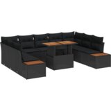 vidaXL 10-dijelni vrtni set za objedovanje s jastučićima crni poli ratan akacija | shoptok.hr