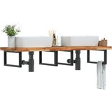 vidaXL Stenska polica za umivalnik jeklo in trden akacijev les | Shoptok.si