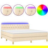  Box spring postelja z vzmetnico LED krem 180x200 cm blago | Shoptok.si