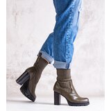 Gemre Green heeled ankle boots made of eco leather Asera Cene