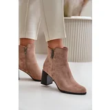 Kesi Insulated Eco Suede Women's Ankle Boots With Zipper Heel Brown Erillia