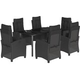  7-dijelni vrtni blagovaonski set s jastucima crni od poliratana Crna Dužina stola 160 cm | Shoptok.si