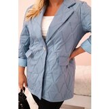 Kesi Włoski Plus Size women's quilted jacket with collar and button denim blue | shoptok.hr