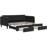  Dnevni krevet na razvlačenje s ladicama crni 90 x 190 cm baršun | shoptok.hr