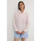 Tommy Hilfiger Lanena srajca roza barva, WW0WW42037