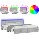 Okvir za krevet s uzglavljem i LED siva boja betona 180x200 cm | shoptok.hr