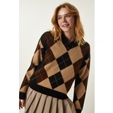  Women's Black Biscuit Polo Neck Diamond Patterned Knitwear Sweater | Shoptok.si