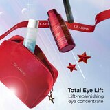 Clarins Total Eye Lift Collection set: krema za okoli oči Total Eye Lift 15 ml + odstranjevalec ličil za oči Instant Eye Make-Up Remover 30 ml + maskara Wonder Perfect Mascara 4D 3 ml 01 Perfect Black + rdeča kozmetična torbica za ženske | Shoptok.si