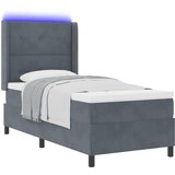 vidaXL Postelja s pomičnim dnom in vzmetnico ter LED osvetlitvijo temno siva 90x200 cm žamet | Shoptok.si
