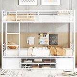 Möbrio Železna pogradna postelja 90x200 cm - s stojalom za čevlje in lestvijo - bela, (22060418) | Shoptok.si