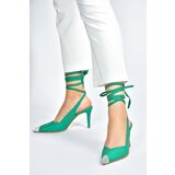 Fox Shoes green satin fabric pointed toe stone detailed heeled shoes Cene