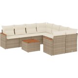 vidaXL Vrtna garnitura 9-delna z blazinami bež poli ratan, (21067738) | Shoptok.si