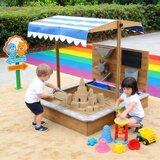 Kinder Home Dečiji drveni peskarnik za igru sa podesivim krovom i dodacima – Playpen Mill, staza za autiće | Eponuda.com