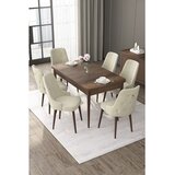 Hanah home trpezarijski set Nex, sto na razvlačenje i 6 stolica, ploča u dekoru drveta Baroque, krem tkanina Babyface | Eponuda.com