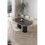 Hanah home trpezarijski set Galya, sto i 4 stolice, ploča u dekoru crnog mermera, hromirane noge, krem tkanina Babyface | Eponuda.com