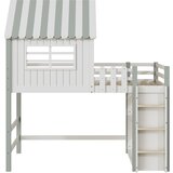 Möbrio Pogradna postelja iz masivnega lesa 90x200 cm - z lestvijo in varnostno ograjo, z 2 policama, bela, (22060422) Cene