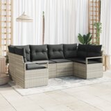 vidaXL 6-delni vrtnik set kavčev z blazinami svetlo siva poly ratan | Shoptok.si