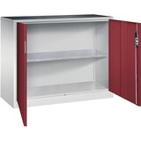 C+P Delavniška omarica s krilnimi vrati, širina x globina 1200 x 500 mm, svetlo sive / rubinasto rdeče barve | Shoptok.si