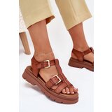 EVENTO Eco Leather Sandals Women With Buckles Camel Mireza | Shoptok.si