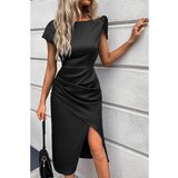 Fenzy Elegantna Midi Obleka Z Nabranimi Detajli, Črna Cene