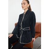 Trendyol Black Embroidered Belted Oversize Denim Jacket Cene