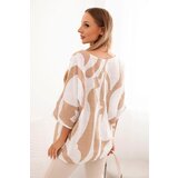 Kesi Włoski Women's cotton blouse in abstract pattern camel | Shoptok.si