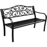 Vrtna klupa za terasu, metalna, s 3 sjedala, ukrašena, crna, 127x60x89 cm | shoptok.hr