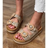 Gemre Lanora beige woven slides with sequins on straps | ePonuda.com