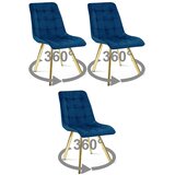  Okretna stolica CIEZA 360, tamnoplavi baršun, zlatne metalne noge, set 3 kom | shoptok.hr