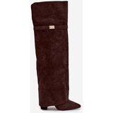 Boto Insulated boots with rolled top Over the knee block heel chocolate Serelle | Shoptok.si