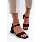 PH2 Women's Black Faux Suede Block Heel Sandals Leisha Cijene