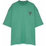 Trendyol Men's Plus Size Green Oversize Comfortable Animal Embroidery 100% Cotton T-Shirt Cene