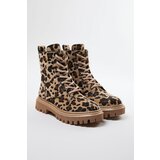 Trendyol Leopard Patterned Brown Lace-Up Flat Low Heel Ankle Boots | shoptok.hr