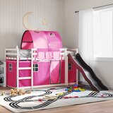 Krevet na kat s toboganom i zavjesama ružičasti 90 x 200 cm | Eponuda.com