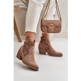 Kesi Openwork ankle boots Cowgirl boots with zip eco suede brown S.Barski