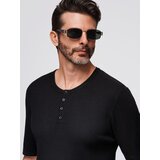 Ombre Men's knitted T-shirt with buttons at neckline - black | Shoptok.si