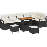 vidaXL 9 Komadni Vrtni Set Sofer s Jastucima Crni Poli Ratan Akacija, 2-sjedalna Vrtna Sofa s Skladištem i Jastucima Crni Poli Ratan, 3 Komadni Vrtni Set za Jelo s Jastucima Crni Poli Ratan Akacija Cijene