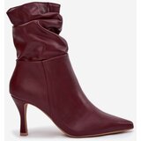 Boto Women's ankle boots on heel with ruched shaft zipper Bordeaux Ulisse | Shoptok.si