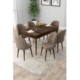 Hanah home trpezarijski set Rut, sto na razvlačenje i 6 stolica, ploča u dekoru drveta Baroque, kapućino tkanina Babyface | Eponuda.com