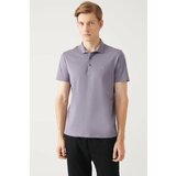 Avva Men's Lilac 100% Cotton Standard Fit Normal Cut 3 Buttons Anti-roll Polo T-shirt Cene