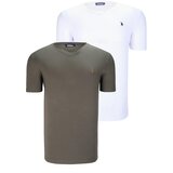 Dewberry DUAL SET T8568 V-NECK MENS T-SHIRT-WHITE-KHAKI Cijene