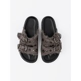 Shelvt Gray flip-flops with fur and studs | ePonuda.com
