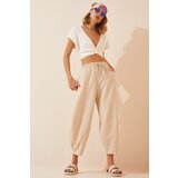  Women's Cream Pocket Linen Viscose Baggy Trousers Cijene