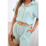Kesi Women's muslin set with tied shirt and belted shorts mint | shoptok.hr
